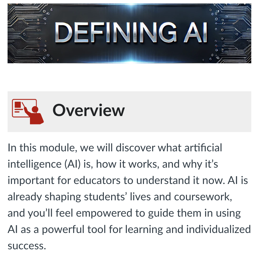Defining AI module banner and overview section